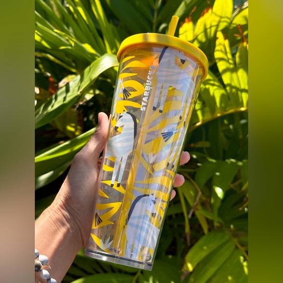 552. Rare STARBUCKS Zebra Venti 24 oz Cold Cup Tumbler Yellow Black w/ Straw - Picture 3 of 9